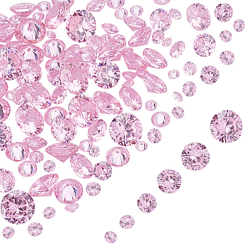 Cubic Zirconia Cabochons, Grade A, Faceted, Diamond, Pearl Pink, 120pcs/box