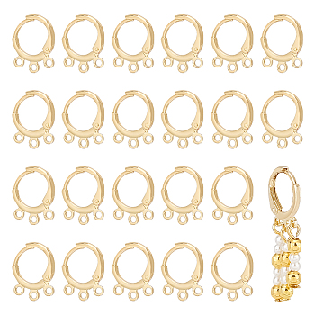 12pairs Brass Leverback Earring Findings, with 3-hole Loops, Golden, 14.5x11.5x2mm, Hole: 1.5mm, Pin: 0.8mm