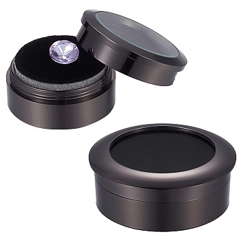 Elite 2Pcs 2 Style Alloy Loose Diamond Boxes, Flat Round with Clear Glass Window and Sponge Inside, for Jewelry Cabochons Displays, Electrophoresis Black, 3.25~4x1.5~1.65cm, 1pc/style