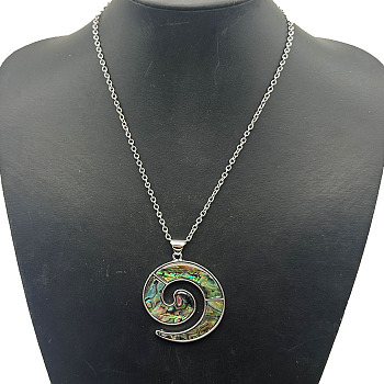 Alloy Pave Natural Colorful Abalone Shell Pendant Vintage Statement Necklaces, Platinum, Spiral