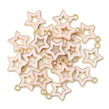 Alloy Enamel Pendants, Star, Light Gold, Pink, 16x14x2mm, Hole: 1.6mm, about 20pcs/bag