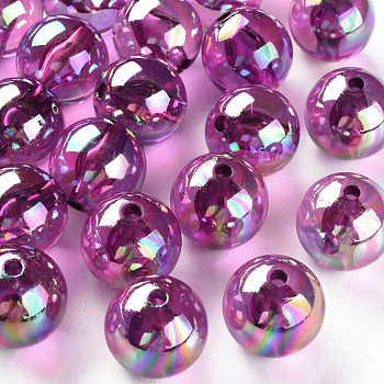 Transparent Acrylic Beads, AB Color Plated, Round, Magenta, 20x19mm, Hole: 3mm, about 111pcs/500g