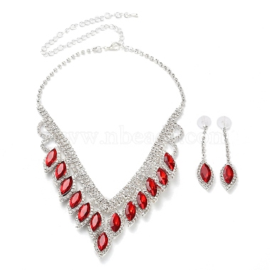 Horse Eye Alloy Rhinestone Necklaces & Stud Earring Sets for Women(SJEW-U001-01P-05)-3