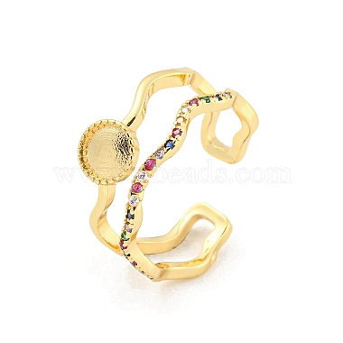 Colorful Flat Round Brass+Cubic Zirconia Finger Rings