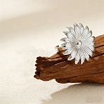 304 Stainless Steel Cuff Open Rings for Women, Flower, Stainless Steel Color, US Size 7 1/4(17.5mm)(RJEW-T037-03P)