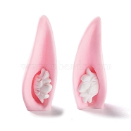 3D Animal Ear Opaque Resin Cabochons, Rabbit Ears, for DIY Headband Making, Pink, 33x11x9mm(CRES-P029-B05)