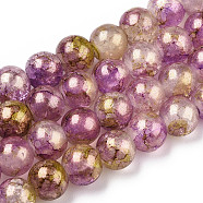 Baking Painted Crackle Glass Bead Strands, with Gold Powder, Round, Dark Violet, 6mm, Hole: 1.2mm, about 147pcs/strand, 31.10 inch(79cm)(DGLA-R053-04L)