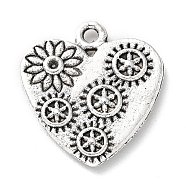 Tibetan Style Alloy Pendant Rhinestone Settings, Heart with Flower, Antique Silver, Fit for 1.2mm Rhinestone, 20x18.5x2.5mm, Hole: 1.6mm, about 207pcs/500g(PALLOY-P293-031AS)