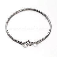 304 Stainless Steel Snake Chains Bracelets, with Lobster Claw Clasps, Stainless Steel Color, 7-1/2 inch~7-5/8 inch(190~195mm), 2.5mm(BJEW-O091-06P)
