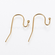 Ion Plating(IP) 304 Stainless Steel Earring Hooks, Real 18K Gold Plated, 21x12x2mm, Pin: 0.8mm(X-STAS-E145-09G)