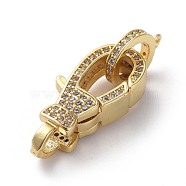 Brass Micro Pave Cubic Zirconia Lobster Claw Clasps, with Bail Beads/Tube Bails, Clear, Real 18K Gold Plated, 22.8x12x4.8mm, Hole: 4mm(ZIRC-G160-26G)