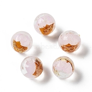 Handmade Lampwork Bead, with Gold Foil, Round, Lavender Blush, 11.5~12x11~11.5mm, Hole: 1.8~2mm(LAMP-H065-01A)