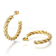 201 Stainless Steel Half Hoop Earrings, Hypoallergenic Earrings, with 304 Stainless Steel Pins and Ear Nut, Twisted, Textured, Ring, Golden, 30.5x4mm, Pin: 0.5mm(EJEW-F257-06G)