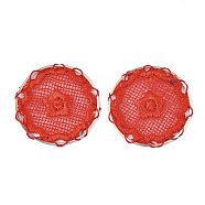 Polyester Woven Pendant Decorations, with Iron Findings, Flat Round with Star, Light Gold, Red, 40x2mm(FIND-S283-04D)