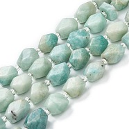 Natural Amazonite Beads Strands, with Seed Beads, Faceted, Polygon, 4.5~15x8.5~11.5x8~10mm, Hole: 1.5mm, about 24~25pcs/strand, 15.16~15.55 inch(38.5~39.5cm)(G-C182-04)