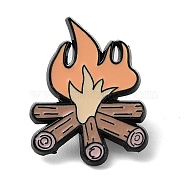 Cartoon Camping Rabbit Enamel Pins, Black Zinc Alloy Badge for Women, Fire, 27.5x21x2mm(JEWB-Q036-01I)