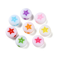 Opaque Acrylic Beads, Craft Style, Flat Round with Star, Mixed Color, 7x3.5mm, Hole: 1.6mm, about 3500pcs/500g(SACR-P031-20A)