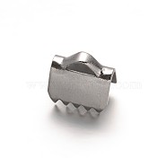 304 Stainless Steel Ribbon Crimp Ends, Stainless Steel Color, 6x6.5mm, Hole: 2.5x1.5mm(STAS-E103-08A)