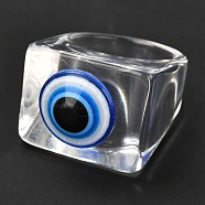 Transparent Acrylic Finger Rings, Square with Resin Evil Eye, Clear, US Size 7 3/4(17.9mm), 5~20mm, Inner Diameter: 17mm(RJEW-P022-G03)