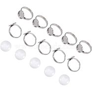 DIY Ring Making Kits, with Adjustable 304 Stainless Steel Finger Rings Components, Transparent Glass Cabochons and Box Container, Flat Round, Stainless Steel Color, 8.2x8.2x2.7cm, 60pcs/box(DIY-UN0001-07P)