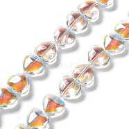 Transparent Electroplate Glass Beads Strands, Half Plated, Heart, 9x10.5x5.5mm, Hole: 0.9mm, about 98pcs/strand, 35.43''(90cm)(EGLA-E030-01I)