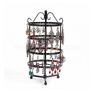 4-Tier Rotatable Iron Earring Display Stands, Jewelry Tower Organizer Holder for Earrings Storage, Round, Black, 14x14x30.5cm(PW-WG50670-01)