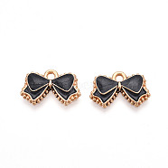 Alloy Enamel Pendants, Bowknot, Light Gold, Black, 10x16x2mm, Hole: 1.4mm(X-ENAM-S121-076A)