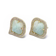 Natural Amazonite Stud Earrings, with Brass Findings and Cubic Zirconia, Faceted, Clear, Golden, 18x18mm, Pin: 0.6mm(EJEW-L228-07B-G)