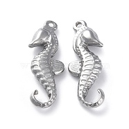 304 Stainless Steel Pendants, Sea Horse Charm, Stainless Steel Color, 28.5x11x4mm, Hole: 1mm(STAS-P324-18P)