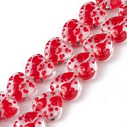 Handmade Lampwork Beads Strands, with Enamel, Heart, Red, 12x12.5x6.5mm, Hole: 1mm, about 30pcs/strand, 13.39 inch(34cm)(LAMP-F029-05)
