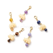 Natural Gemstone and Resin Elephant Pendant Decorations, with 304 Stainless Steel Lobster Claw Clasps, 46~52mm, 5pcs/set(HJEW-JM00711-01S)