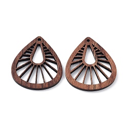 Walnut Wood Laser Cut Pendants, Hollow Charms, Undyed, Teardrop, 34x30x2.4mm, Hole: 1.6mm(WOOD-Q051-03G)