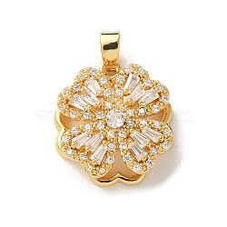 Brass Micro Pave Clear Cubic Zirconia Pendants, Flower, 17.5x16x7mm, Hole: 3x4.5mm.(ZIRC-D276-01G-A)