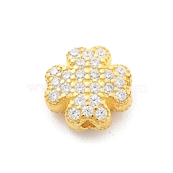 925 Sterling Silver Micro Pave Clear Cubic Zirconia Beads, Clover, Golden, 8x8x3.5mm, Hole: 1.2mm(STER-A034-03G)