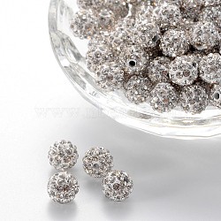 Pave Disco Ball Beads, Polymer Clay Rhinestone Beads, Grade A, Round, Crystal, PP12(1.8~1.9mm), 8mm, Hole: 1mm(RB-H258-8MM-001)