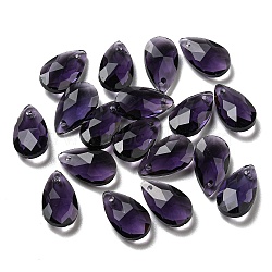 Faceted Teardrop Glass Pendants, Indigo, 22x13x7mm, Hole: 1mm(GLAA-O008-B18)