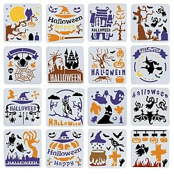 Halloween 16 Pcs 16 Styles PET Plastic Hollow Out Drawing Painting Stencils Templates, Square with Halloween Themed Pattern, Halloween Themed Pattern, 130x130x0.1mm, 1pc/style(DIY-WH0349-58)