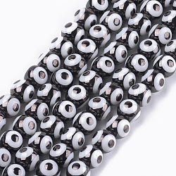 Electroplate Glass Beads Strands, Round with Evil Eye Pattern, Black, 10x9.5~10mm, Hole: 1.2mm, about 30pcs/strand, 11.2 inch(X-EGLA-T012-02C)