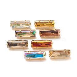 Brass Shoes Buckle Clips, with Glass Rhinestone, for Shoes Bag Decoration, Purse Hardware Accessoriess, Rectangle, Golden, Mixed Color, 31x12x7mm(RGLA-H006)