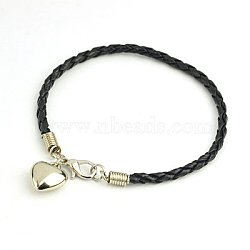 PU Leather Braided Charm Bracelets, with CCB Plastic Pendants and Alloy Lobster Claw Clasps, Black, 180mm(BJEW-JB00785-09)