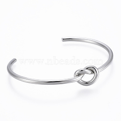 Tarnish Resistant Trendy 304 Stainless Steel Torque Cuff Bangles, Knot, Stainless Steel Color, 50x63mm(BJEW-H703-19P)