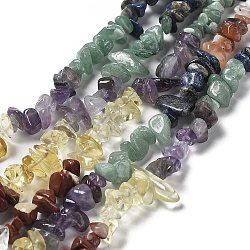 Chakra Natural Mixed Gemstone Chip Beads Strands, with Synthetic Glass Beads, Mixed Dyed and Undyed, 1~8x5~17x5~8mm, Hole: 0.9~1mm, 15.55~15.94''(39.5~40.5cm)(G-M205-78)
