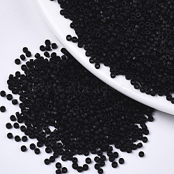 Opaque Glass Seed Beads, Fit for Machine Eembroidery, Frosted Colours, Round, Black, 2.5x1.5mm, Hole: 1mm, about 20000pcs/bag(SEED-S042-10A-01)