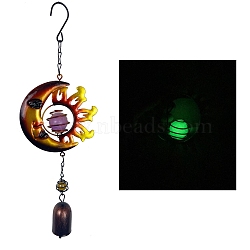 Aluminum Tube Wind Chimes, Iron Luminous Moon Pendant Decorations, Moon, 350x125mm(PW-WG33763-02)