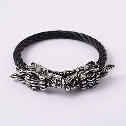 Retro Dragon 304 Stainless Steel Bangles, Gunmetal & Antique Silver, 57mm(BJEW-F210-22)