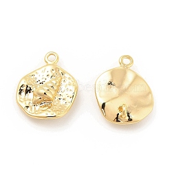 Brass Charms, Textured, Flat Round with Conch Pattern Charm, Real 18K Gold Plated, 13.5x11x4mm, Hole: 1.4mm(X-KK-G447-16G)