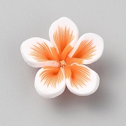 Handmade Polymer Clay Beads, Flower, Orange, 5~6x17.5~18x17.5~18mm, Hole: 1mm(CLAY-WH20006-01B-04)