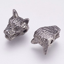 Tibetan Style Alloy Beads, Wolf Head, Gunmetal, 9.5x13mm, Hole: 2mm(PALLOY-K234-05B)