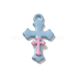 Spray Painted Aloy Pendant,  Cross, Sky Blue, 22.5x13.5x2.5mm, Hole: 1.8mm(FIND-Z043-09C)