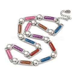 304 Stainless Steel Enamel Rectangle Link Chain Necklaces with Glitter Powder, Colorful, 16.14 inch(41cm)(NJEW-S431-04P-01)